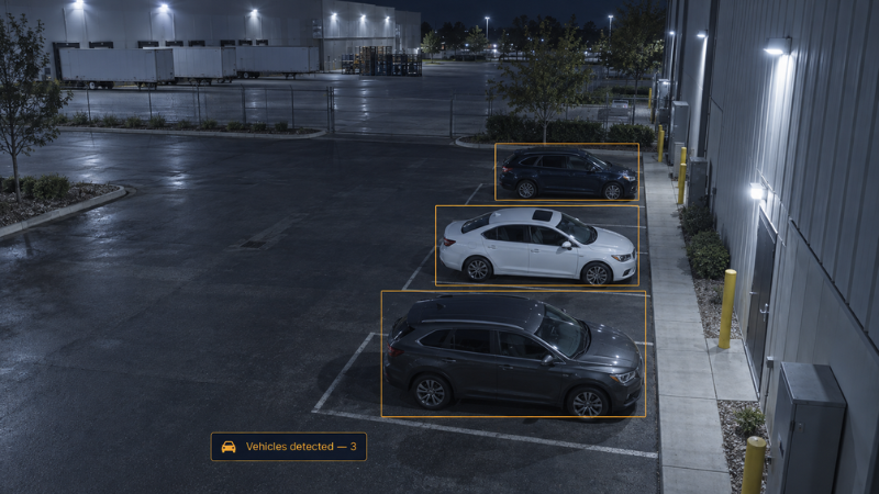 three vehicles detected outside warehouse by ai powered video surveillance platform