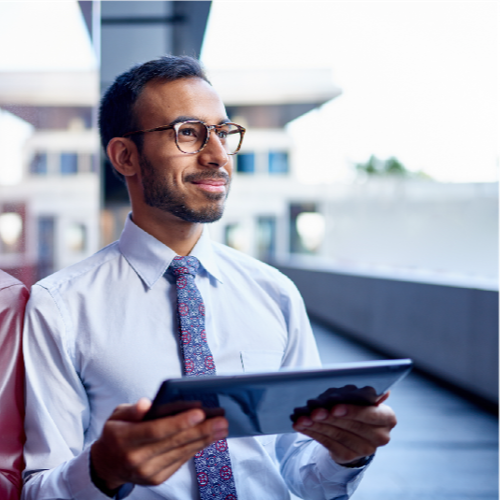 Optimistic Business Man at Sunrise with Tablet Computer-1-1