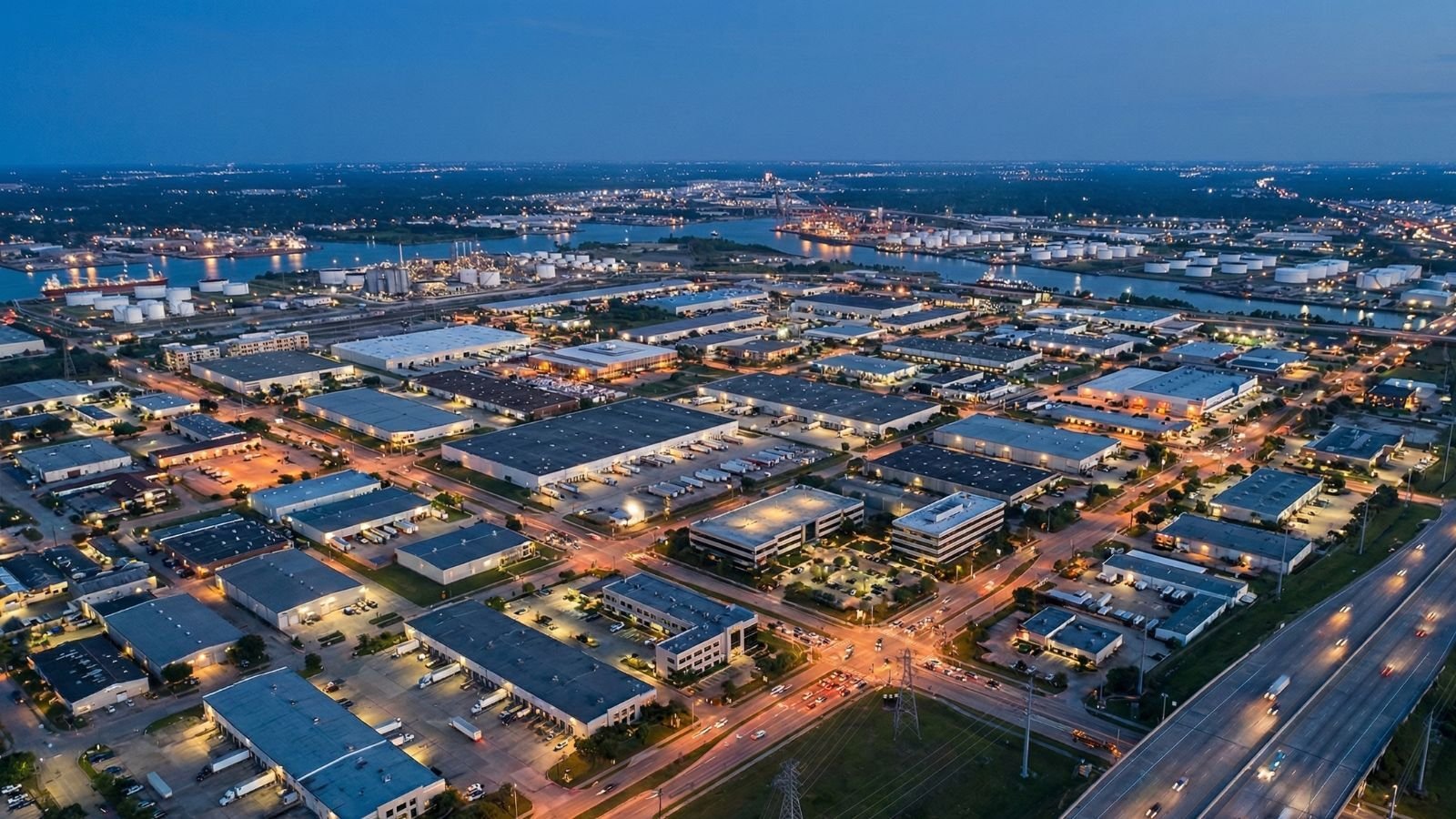 commercial and industrial facilities in Houston Texas from above
