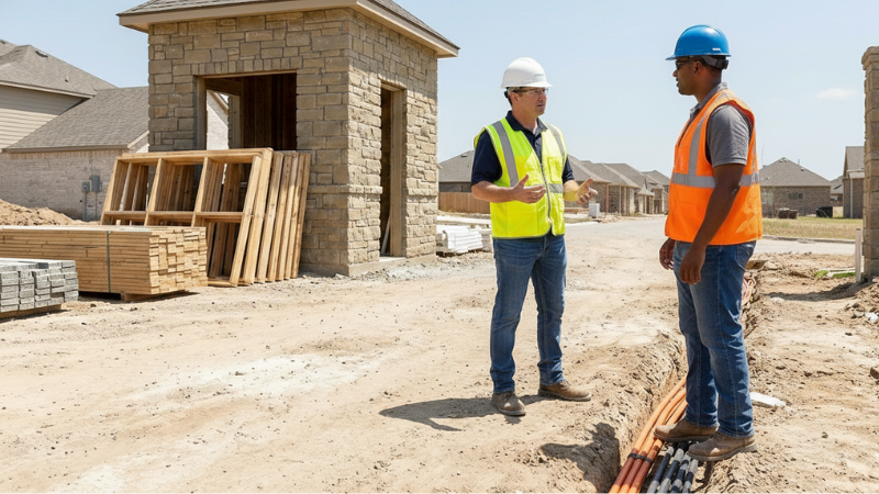 construction professionals working in a new housing development