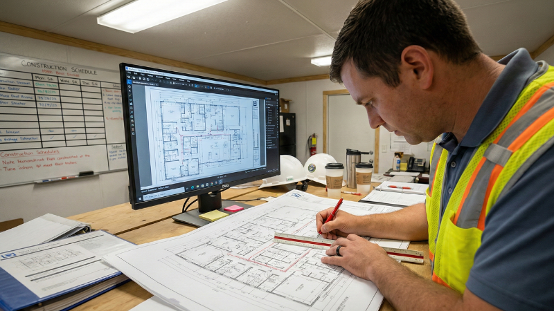 data cabling estimator working at desk