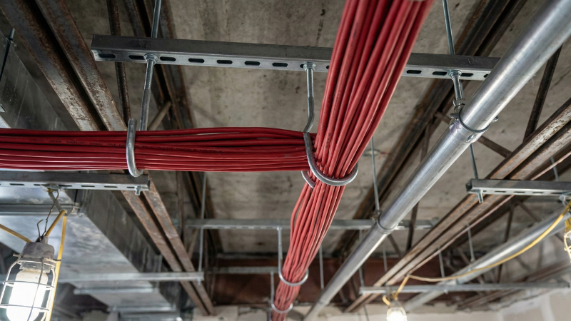 fire wire in ceiling on commercial job site