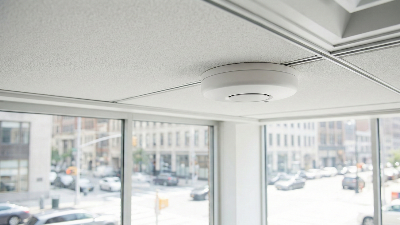 glass break detector in commercial building