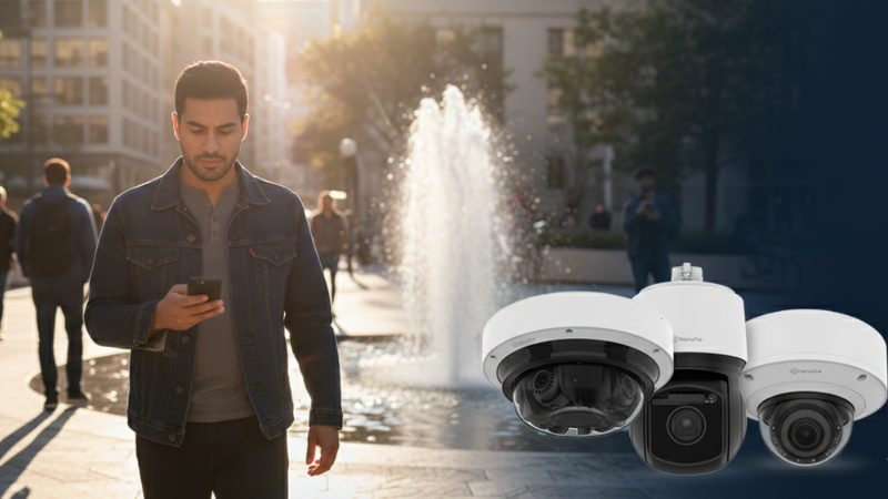 person looking at their camera feed on mobile phone