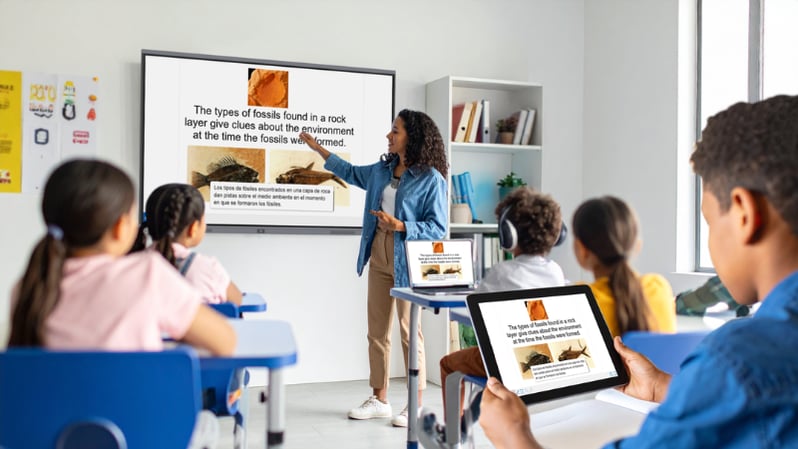 teacher using front row to instruct in hybrid learning environment