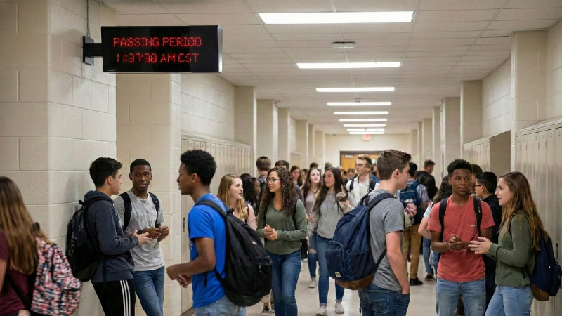 telecor clocks in hallway