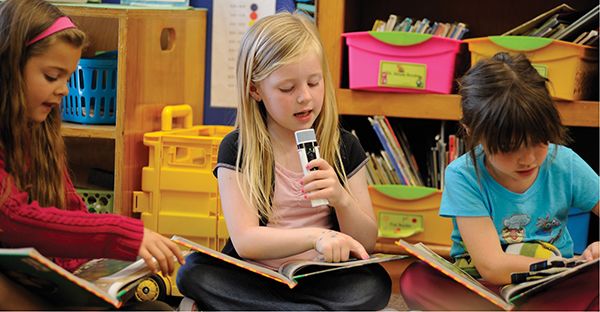 Girl reading with mic